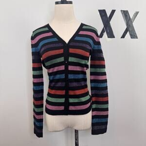 Vintage 90 Esprit Metallic Striped V-Neck Cardigan Sweater INdie Grunge XS